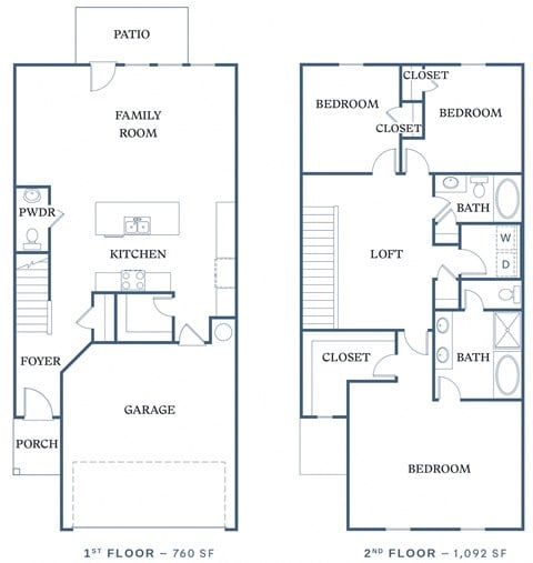 Floor plan for 3 beds, 2.5 baths, 1882 sqft
